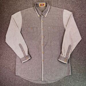 T.O. Pride Shirt Mens Large Gray Chambray Button Down Striped Western Cowboy‎